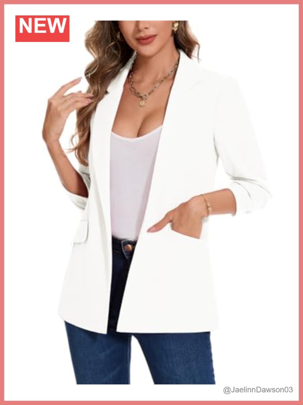 Women's 3/4 Sleeve Open Front Blazer Notch Collar Business Casual